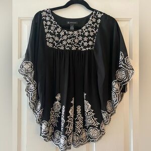 INC International Concepts Black and White Embroidered Blouse